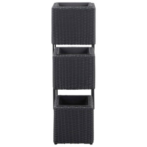 Letti Rialzati da Giardino 3 pz in Polyrattan Nero 46942