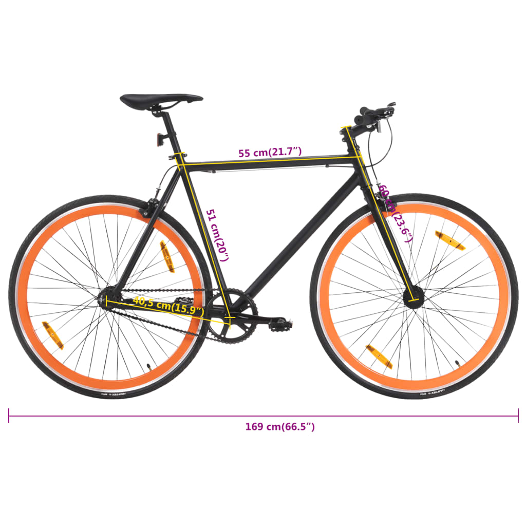 Bicicletta a Scatto Fisso Nera e Arancione 700c 51 cm 92252