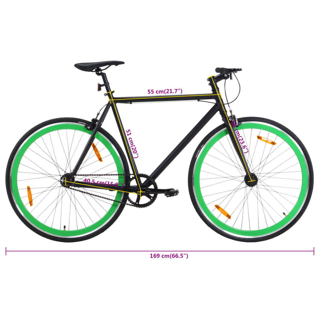 Bicicletta a Scatto Fisso Nera e Verde 700c 51 cm 92255