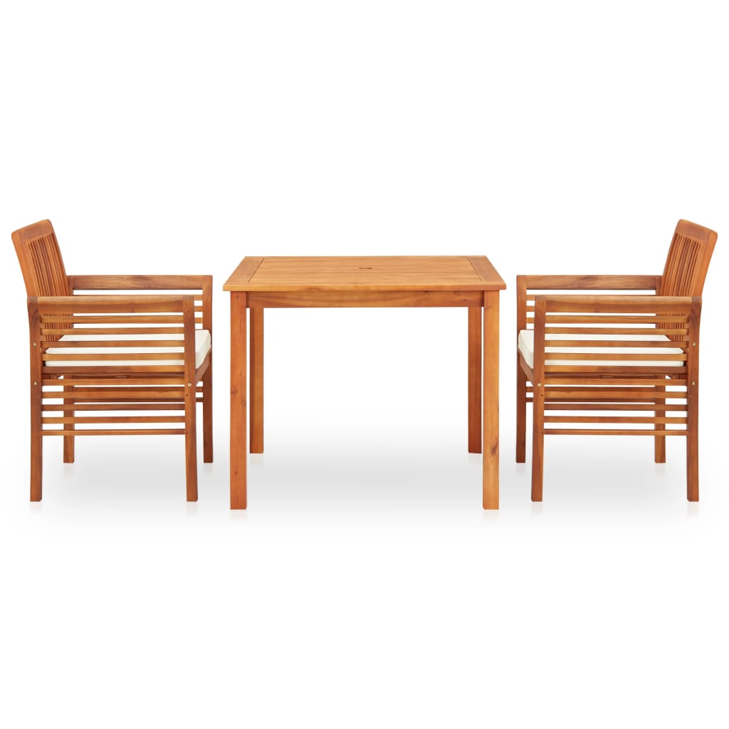 Set da Pranzo da Giardino 3 pz con Cuscini Massello di Acacia 278895