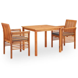 Set da Pranzo da Giardino 3 pz con Cuscini Massello di Acacia 278901