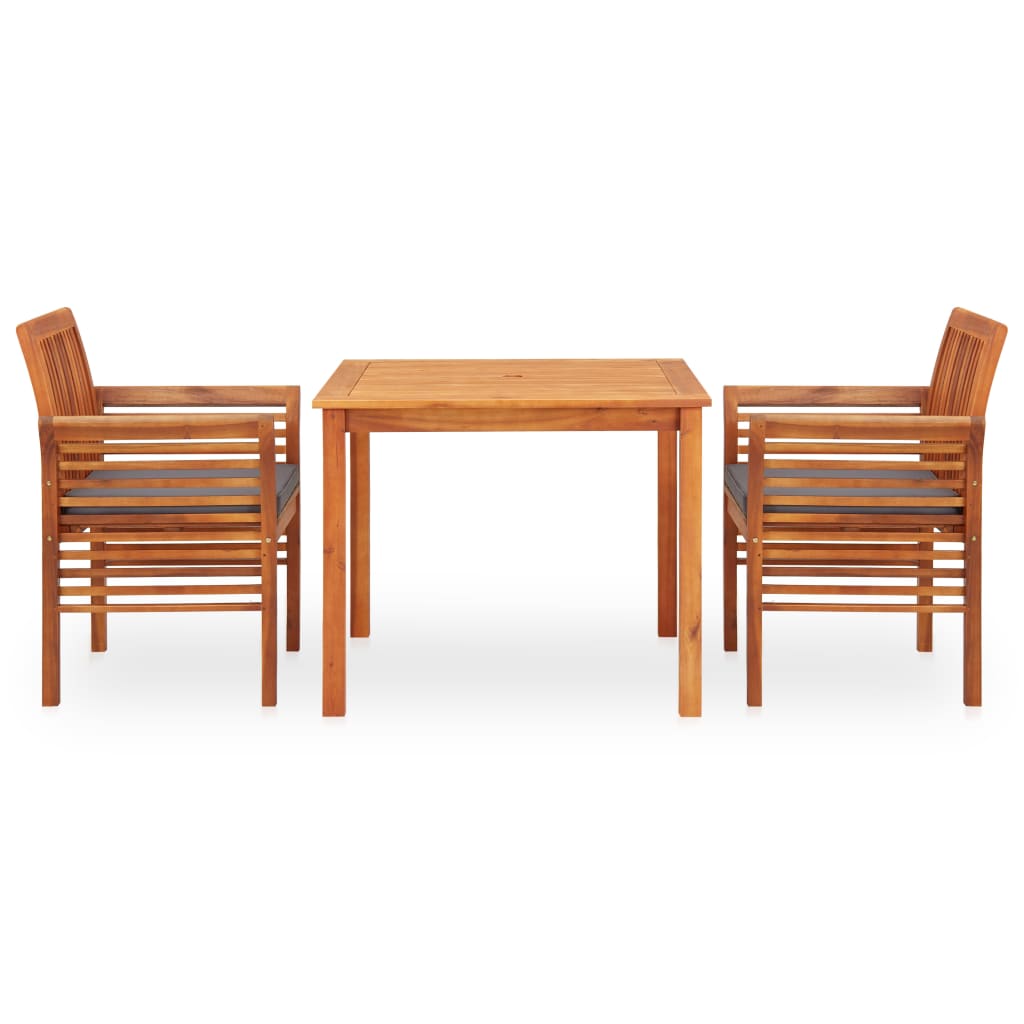 Set da Pranzo da Giardino 3 pz con Cuscini Massello di Acacia 278901