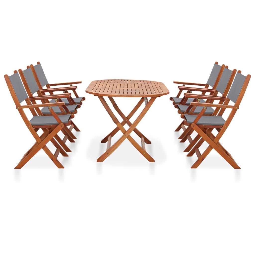 Set Pranzo da Giardino 7 pz Grigio Legno Eucalipto e Textilene  cod mxl 42976