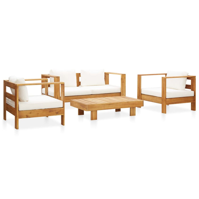 Set Divani da Giardino 4 pz con Cuscini Crema Legno di Acacia 278915