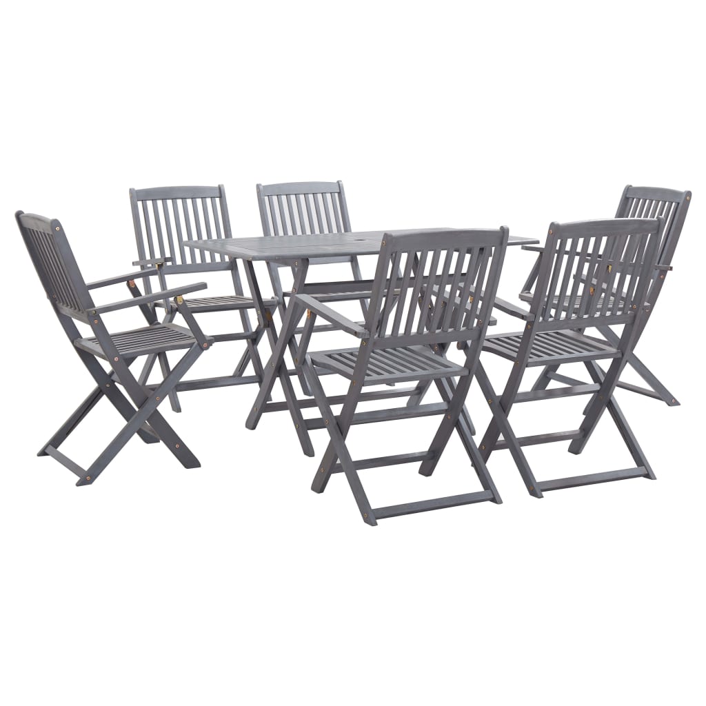 Set da Pranzo per Giardino 7 pz Legno Massello di Acacia Grigio cod mxl 46445