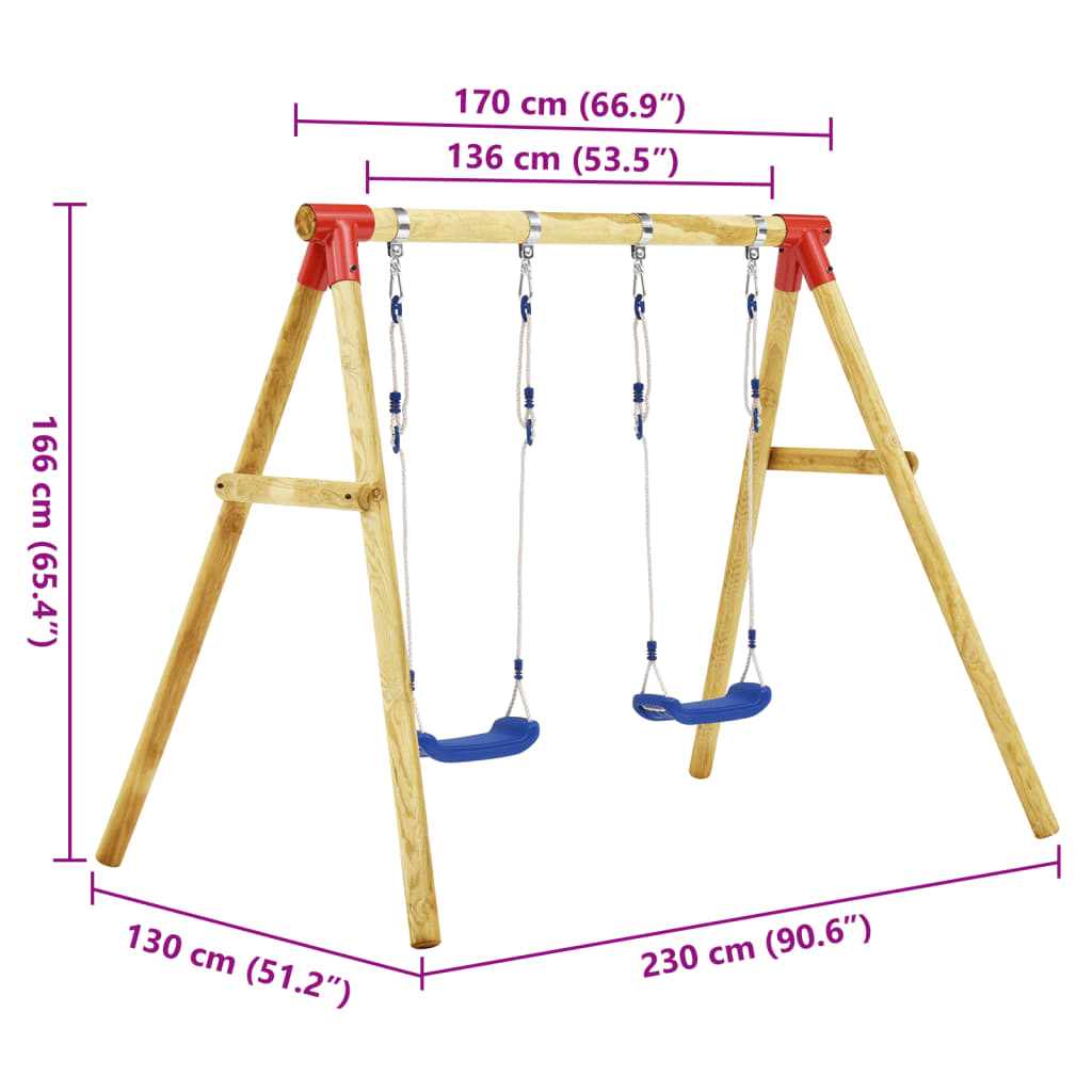 Set Altalena da Giardino 230x130x166 cm in Legno di Pino