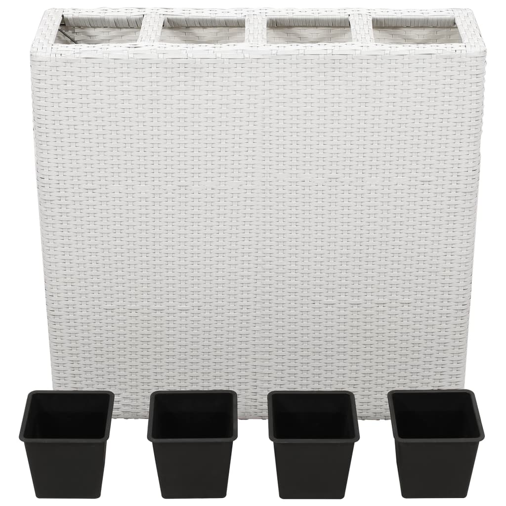 Letti Rialzati da Giardino con 4 Vasi 2 pz in Polyrattan Bianco 279081