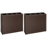 Letti Rialzati da Giardino con 4 Vasi 2 pz in Polyrattan Marrone 279083