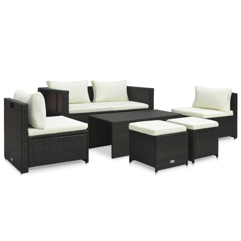 Set Divani da Giardino 6 pz con Cuscini in Polyrattan Marrone cod mxl 35658