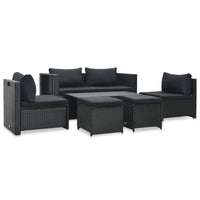 Set Divani da Giardino 6 pz con Cuscini in Polyrattan Nero cod mxl 31397