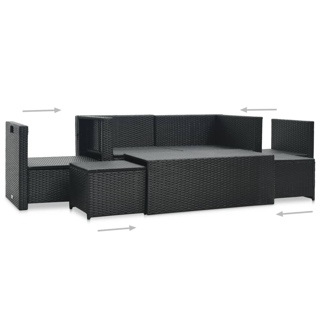 Set Divani da Giardino 6 pz con Cuscini in Polyrattan Nero cod mxl 31397