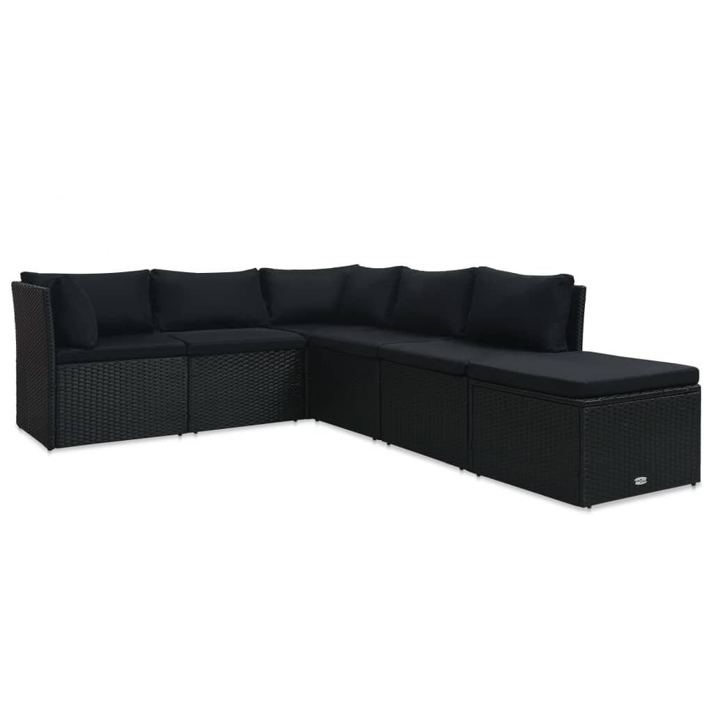 Set Divani da Giardino 4 pz con Cuscini in Polyrattan Nero 47811