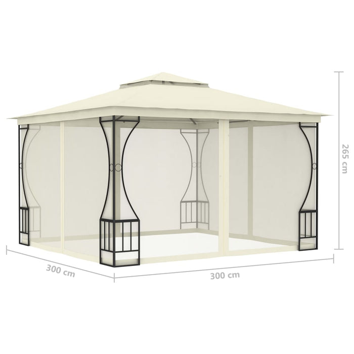 Gazebo con Rete 300x300x265 cm Crema cod mxl 66063