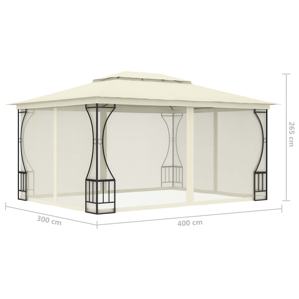 Gazebo con Rete 300x400x265 cm Crema cod mxl 66120