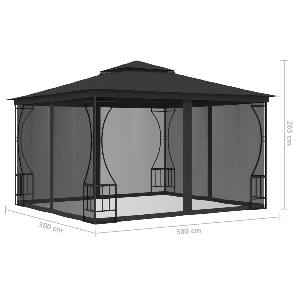 Gazebo con Rete 300x300x265 cm Antracite cod mxl 66062