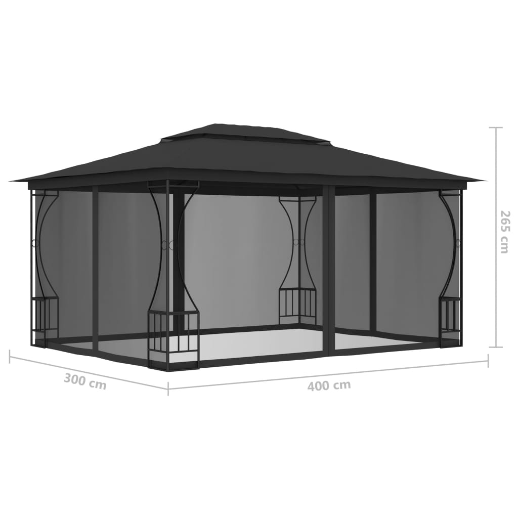 Gazebo con Rete 300x400x265 cm Antracite cod mxl 66273