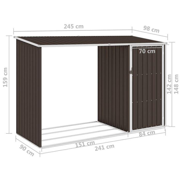 Capanno per Legna da Giardino 245x98x159 cm in Acciaio Zincato 46296