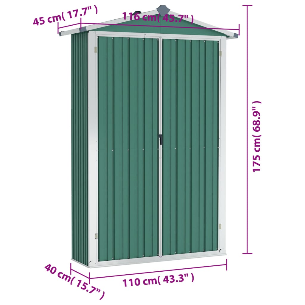 Capanno da Giardino Verde 107,5x46x183 cm in Acciaio Zincato cod mxl 65828