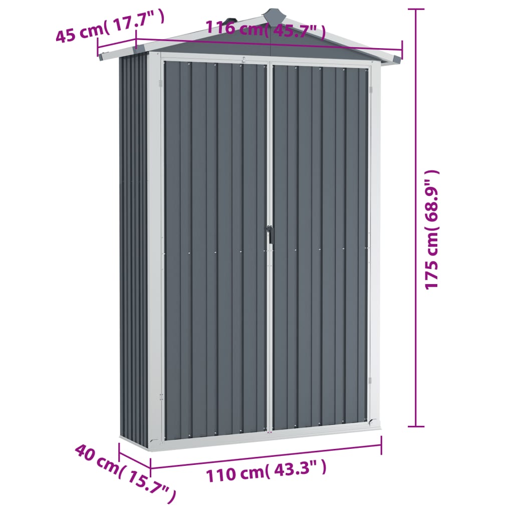 Capanno da Giardino Grigio 107,5x46x183 cm in Acciaio Zincato cod mxl 65913