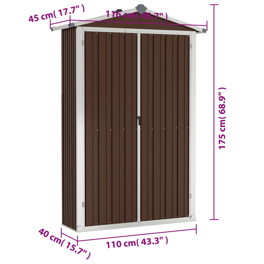 Capanno da Giardino Marrone 107,5x46x183 cm in Acciaio Zincato cod mxl 53948