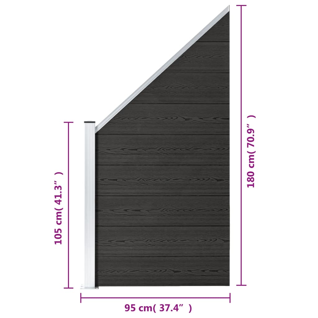 Pannello di Recinzione in WPC 95x(105-180) cm Grigio cod mxl 7369