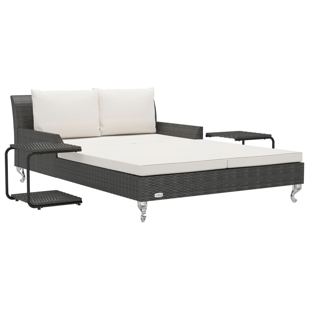 Lettino Prendisole per 2 Persone con Cuscini in Polyrattan Nero 48129