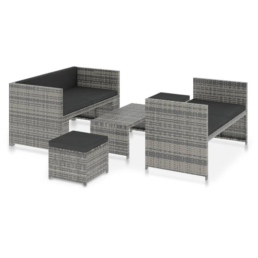 Set Divani da Giardino 5 pz con Cuscini in Polyrattan Grigio cod mxl 39793