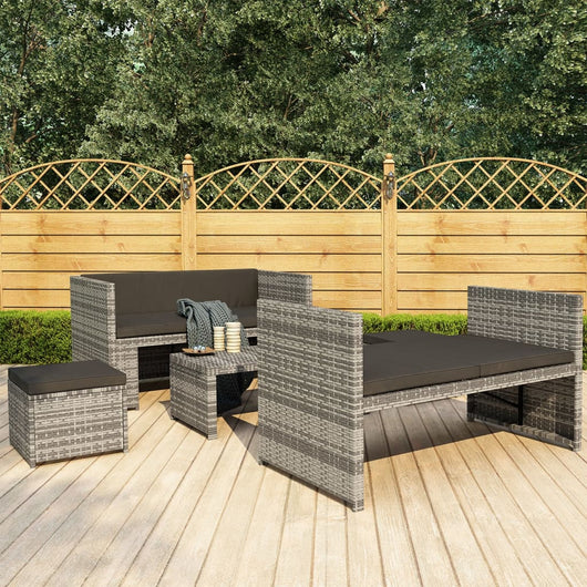 Set Divani da Giardino 5 pz con Cuscini in Polyrattan Grigio cod mxl 39793