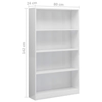 Libreria a 4 Ripiani Bianco Lucido 80x24x142 cm in Truciolato cod mxl 13432