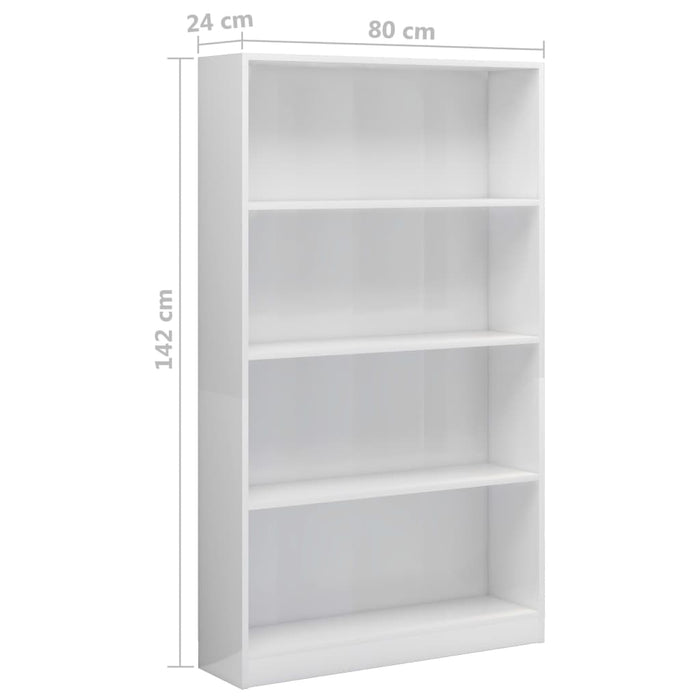 Libreria a 4 Ripiani Bianco Lucido 80x24x142 cm in Truciolato cod mxl 13432