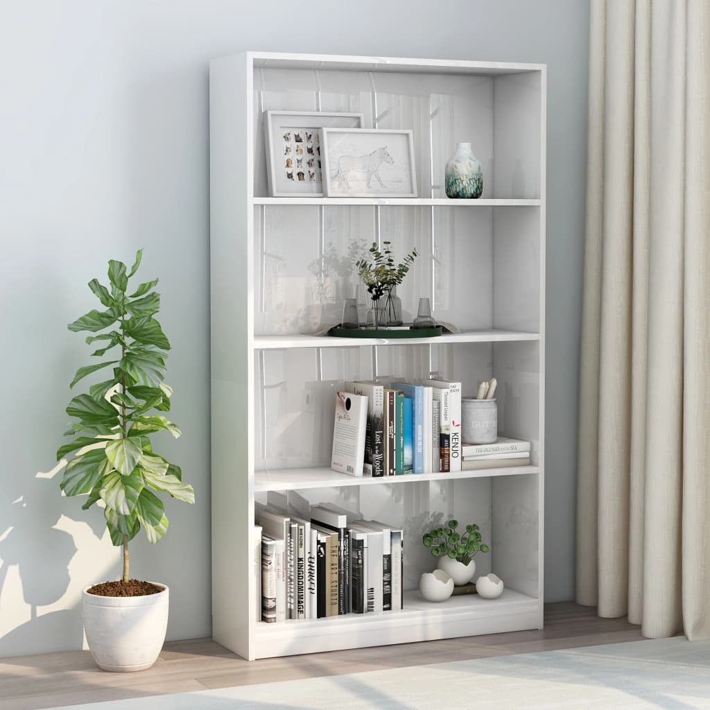 Libreria a 4 Ripiani Bianco Lucido 80x24x142 cm in Truciolato cod mxl 13432