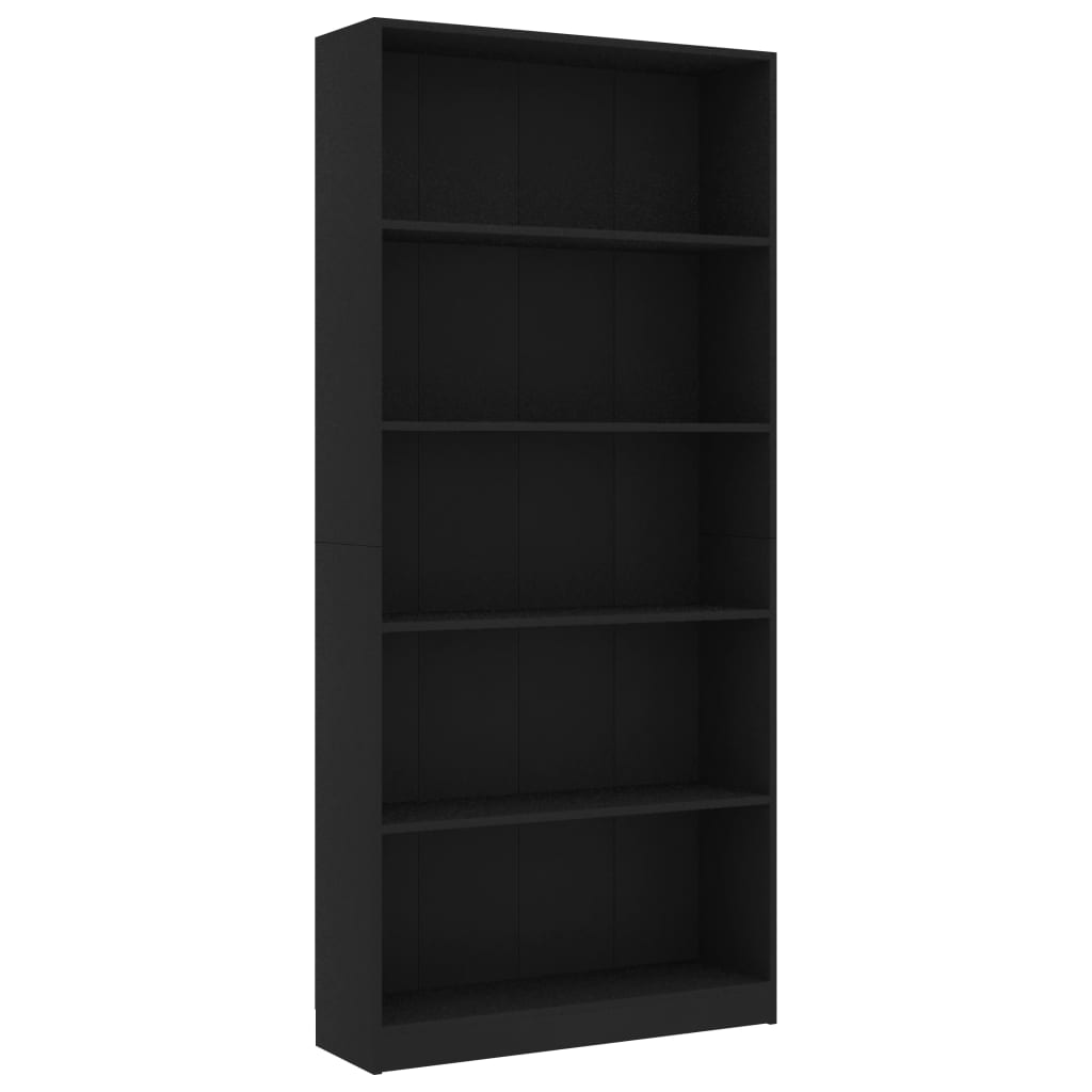 Libreria a 5 Ripiani Nera 80x24x175 cm in Truciolato cod mxl 5667