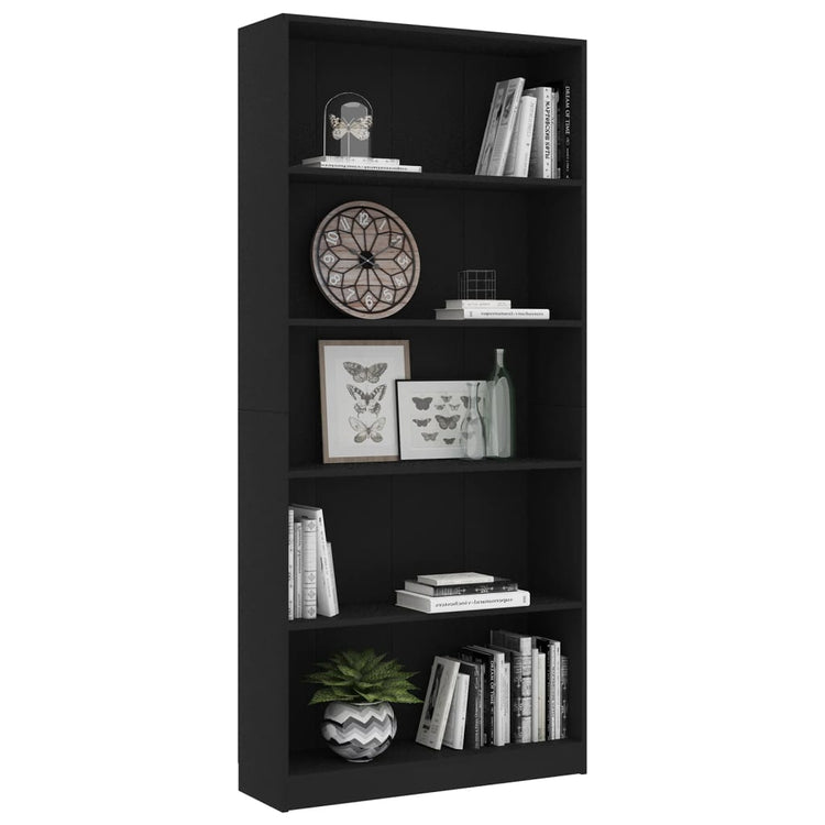 Libreria a 5 Ripiani Nera 80x24x175 cm in Truciolato cod mxl 5667