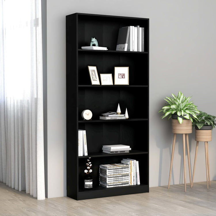 Libreria a 5 Ripiani Nera 80x24x175 cm in Truciolato cod mxl 5667