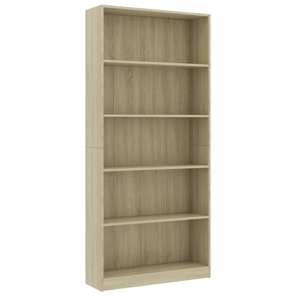 Libreria a 5 Ripiani Rovere Sonoma 80x24x175 cm in Truciolato cod mxl 11972