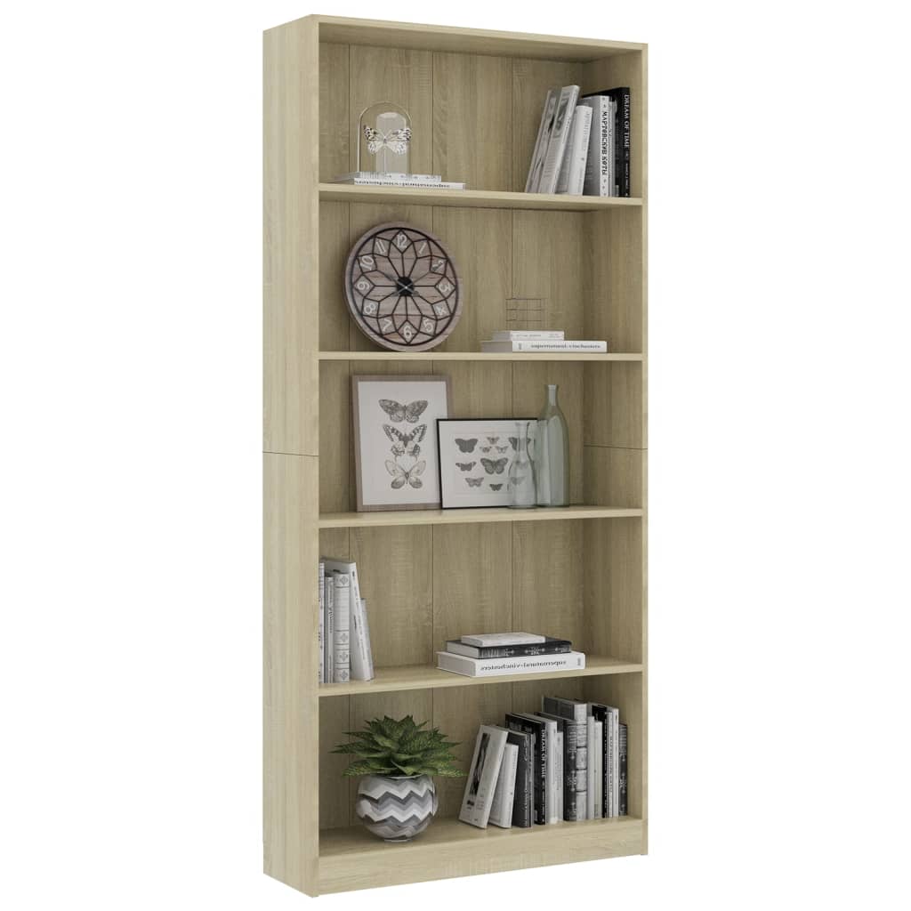 Libreria a 5 Ripiani Rovere Sonoma 80x24x175 cm in Truciolato cod mxl 11972