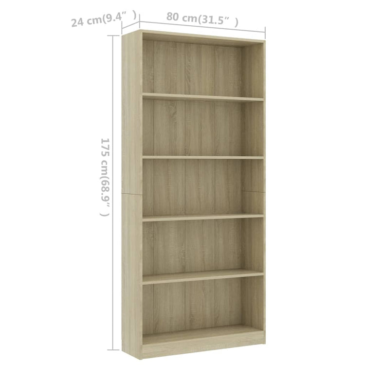 Libreria a 5 Ripiani Rovere Sonoma 80x24x175 cm in Truciolato cod mxl 11972