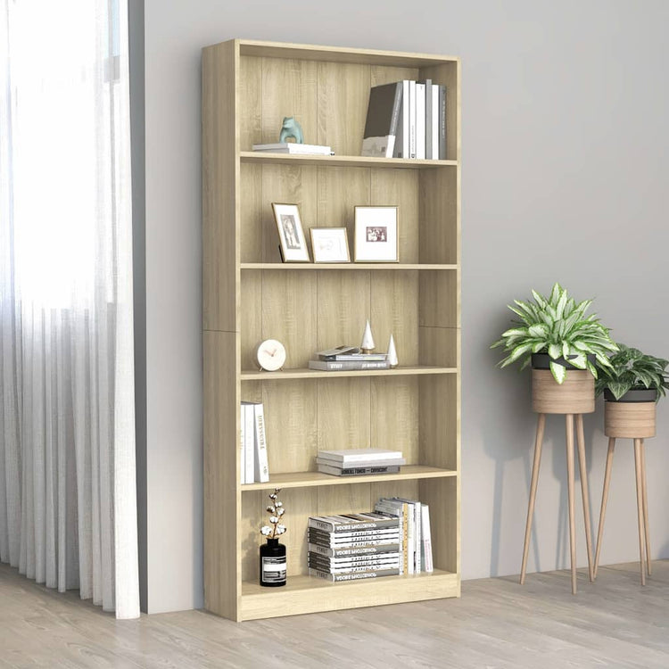 Libreria a 5 Ripiani Rovere Sonoma 80x24x175 cm in Truciolato cod mxl 11972