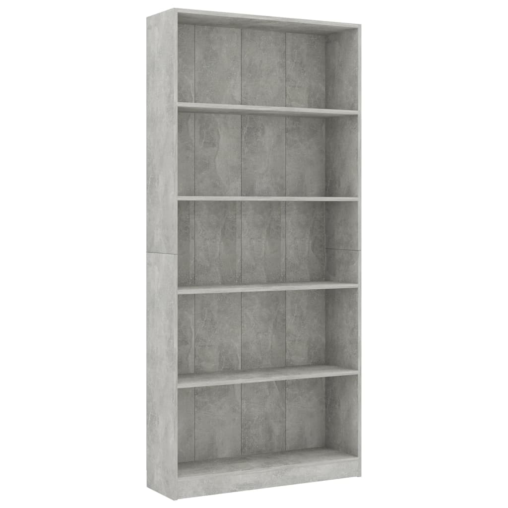 Libreria a 5 Ripiani Grigio Cemento 80x24x175 cm in Truciolato cod mxl 6822