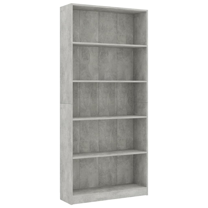 Libreria a 5 Ripiani Grigio Cemento 80x24x175 cm in Truciolato cod mxl 6822