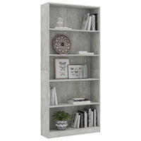 Libreria a 5 Ripiani Grigio Cemento 80x24x175 cm in Truciolato cod mxl 6822