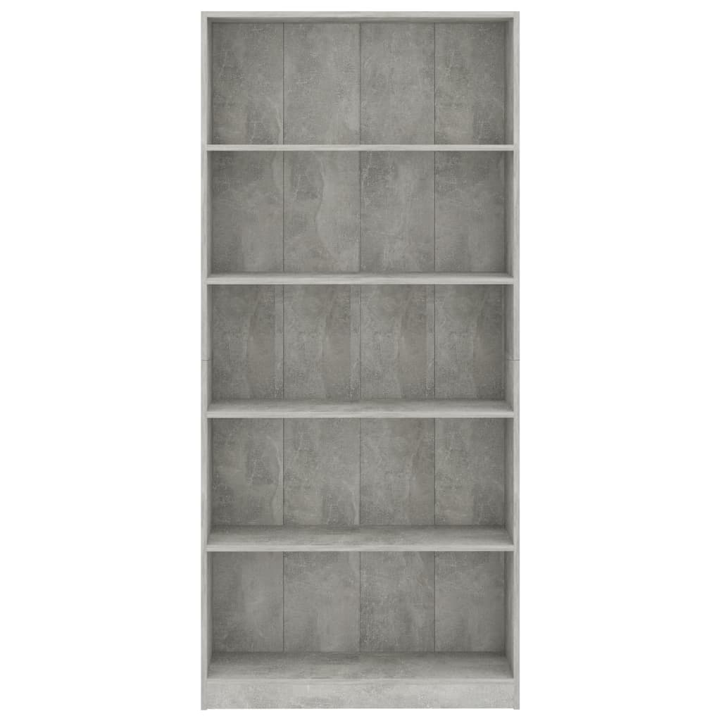 Libreria a 5 Ripiani Grigio Cemento 80x24x175 cm in Truciolato cod mxl 6822