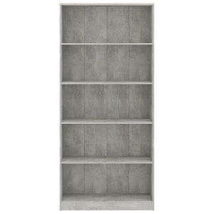 Libreria a 5 Ripiani Grigio Cemento 80x24x175 cm in Truciolato 800922