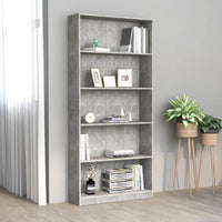 Libreria a 5 Ripiani Grigio Cemento 80x24x175 cm in Truciolato cod mxl 6822