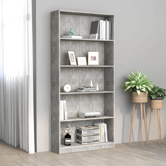 Libreria a 5 Ripiani Grigio Cemento 80x24x175 cm in Truciolato cod mxl 6822