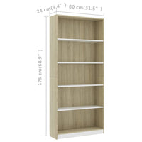 Libreria 5 Ripiani Bianco Rovere Sonoma 80x24x175cm Truciolato cod mxl 60137