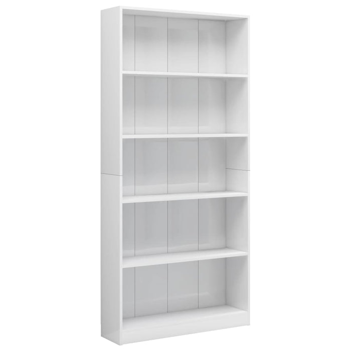 Libreria a 5 Ripiani Bianco Lucido 80x24x175 cm in Truciolato cod mxl 18188