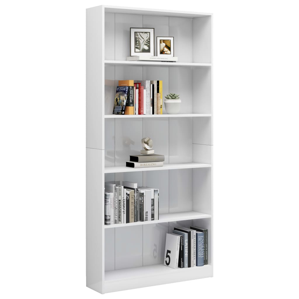 Libreria a 5 Ripiani Bianco Lucido 80x24x175 cm in Truciolato cod mxl 18188