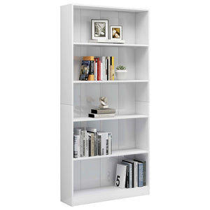 Libreria a 5 Ripiani Bianco Lucido 80x24x175 cm in Truciolato cod mxl 18188