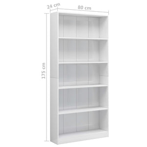 Libreria a 5 Ripiani Bianco Lucido 80x24x175 cm in Truciolato cod mxl 18188